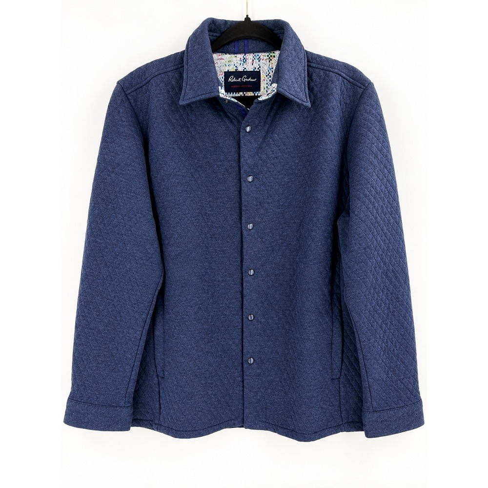 Robert Graham Jackdaw Quilted Shacket Mens L  Blue  NWT Luxury Elevated Basics
